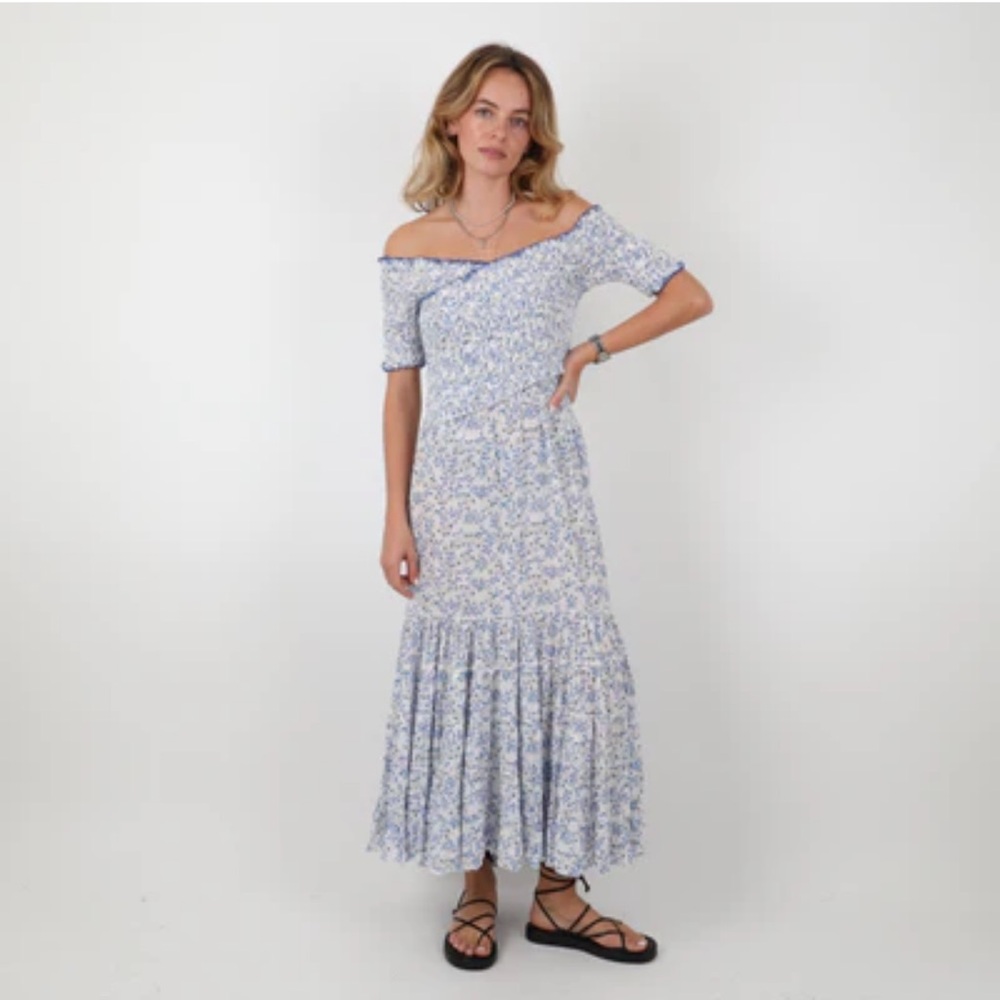 Poupette St Barth Soledad Midi Dress Blue Cerise Floral Size Small NWT